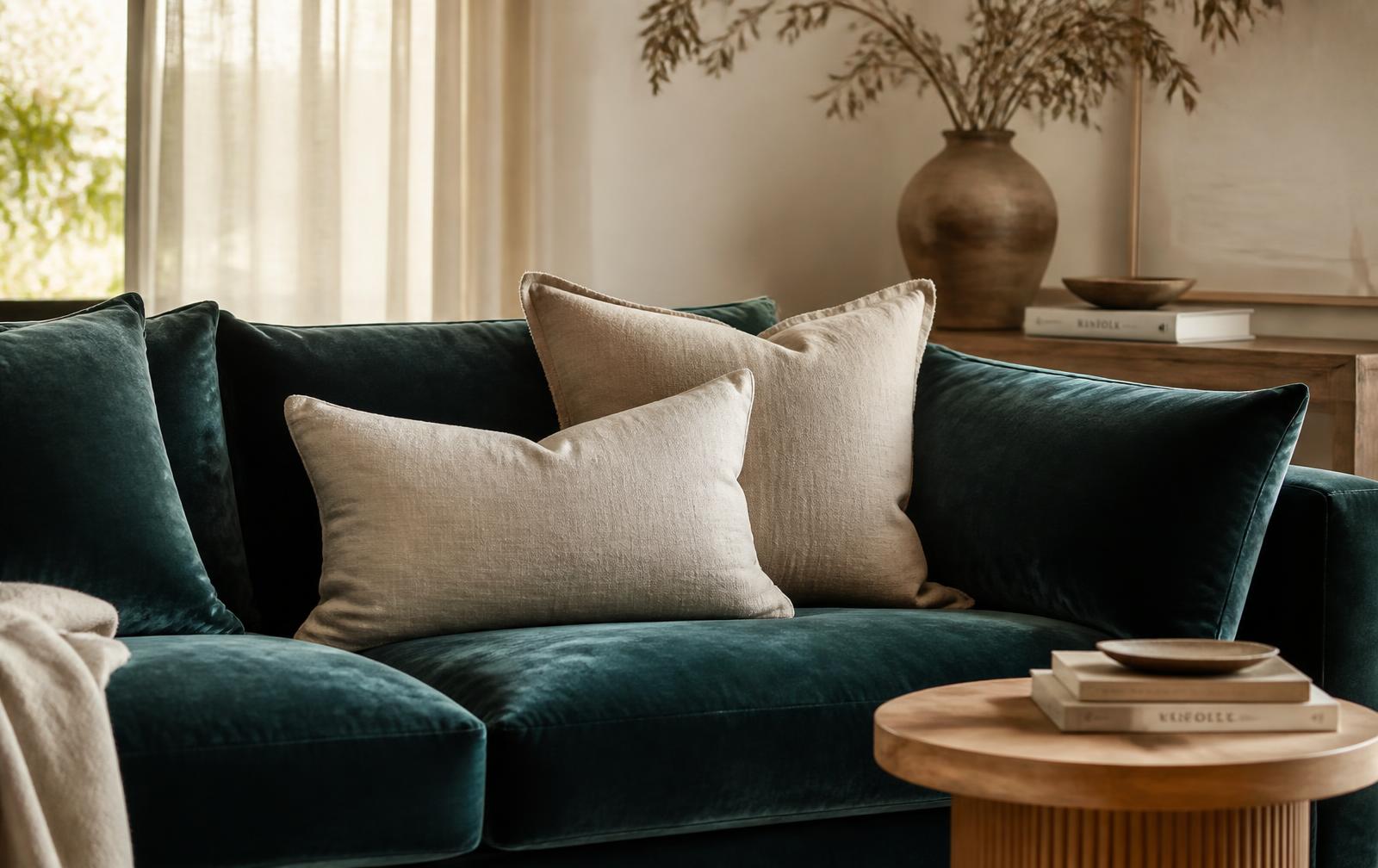Velours bank in een warm interieur