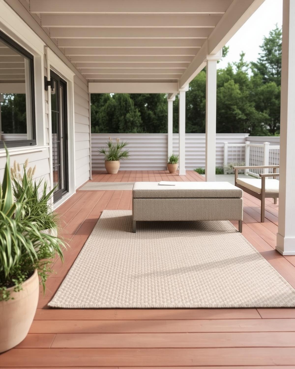 Synthetisch buitenkleed op een terras onder een veranda